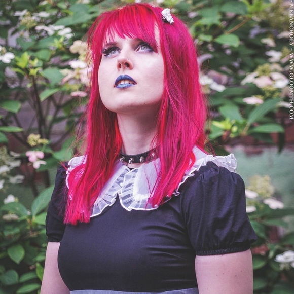 "Domestique" Black Cotton Maid Dress with Sheer Apron - Picture 2 of 12